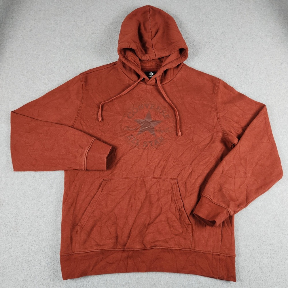 Converse Hoodie Men Medium Rust Red Tonal Chuck Taylor All Star Graphic Pullover